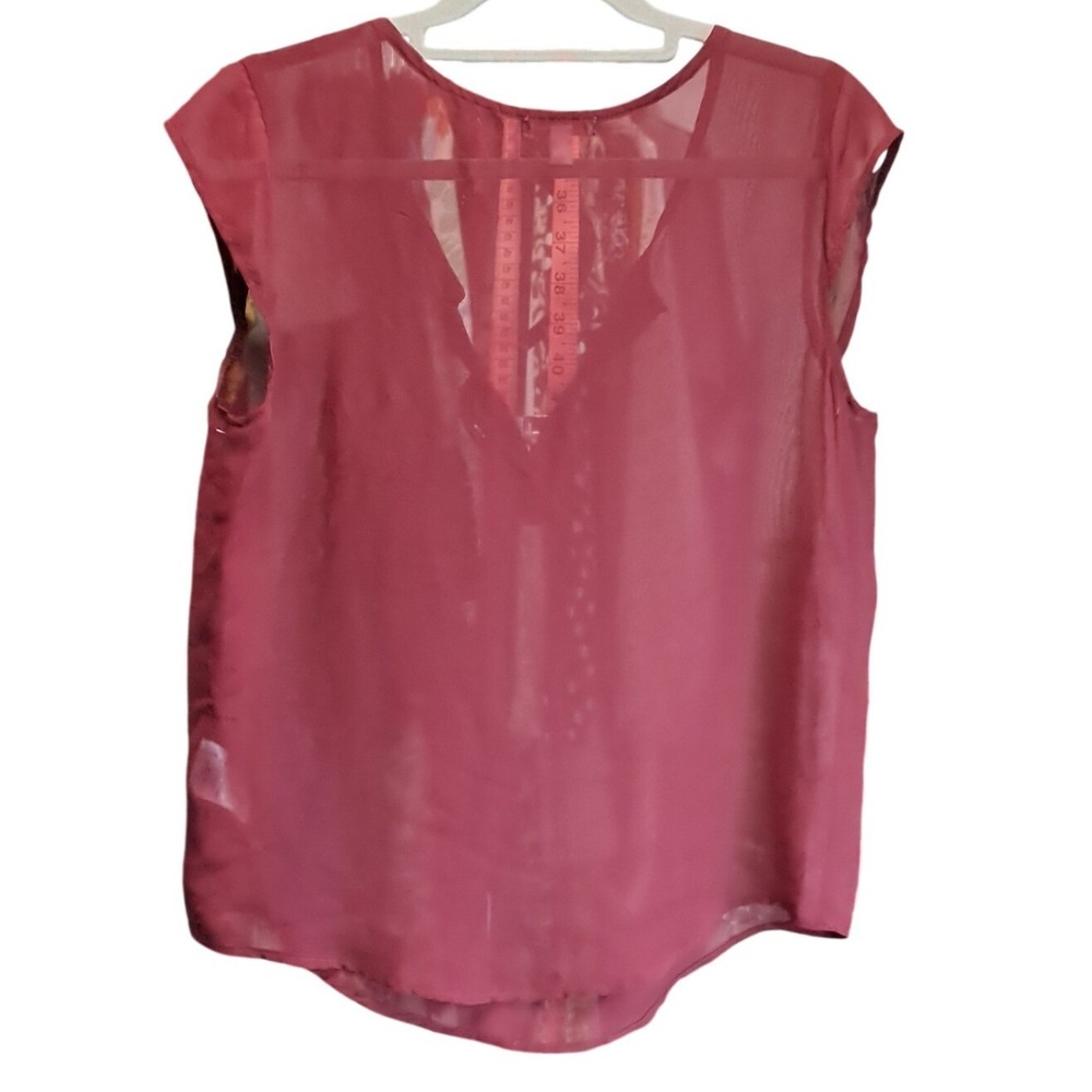 Bongo Burgundy Sheer Chiffon Split Neck Blouse Studded Pocket Cap Sleeve Small - Picture 3 of 5